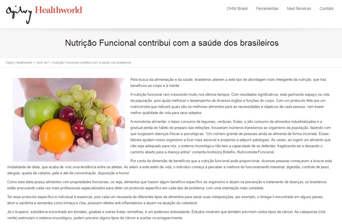 Nutrição Funcional contribui com a saúde dos brasileiros